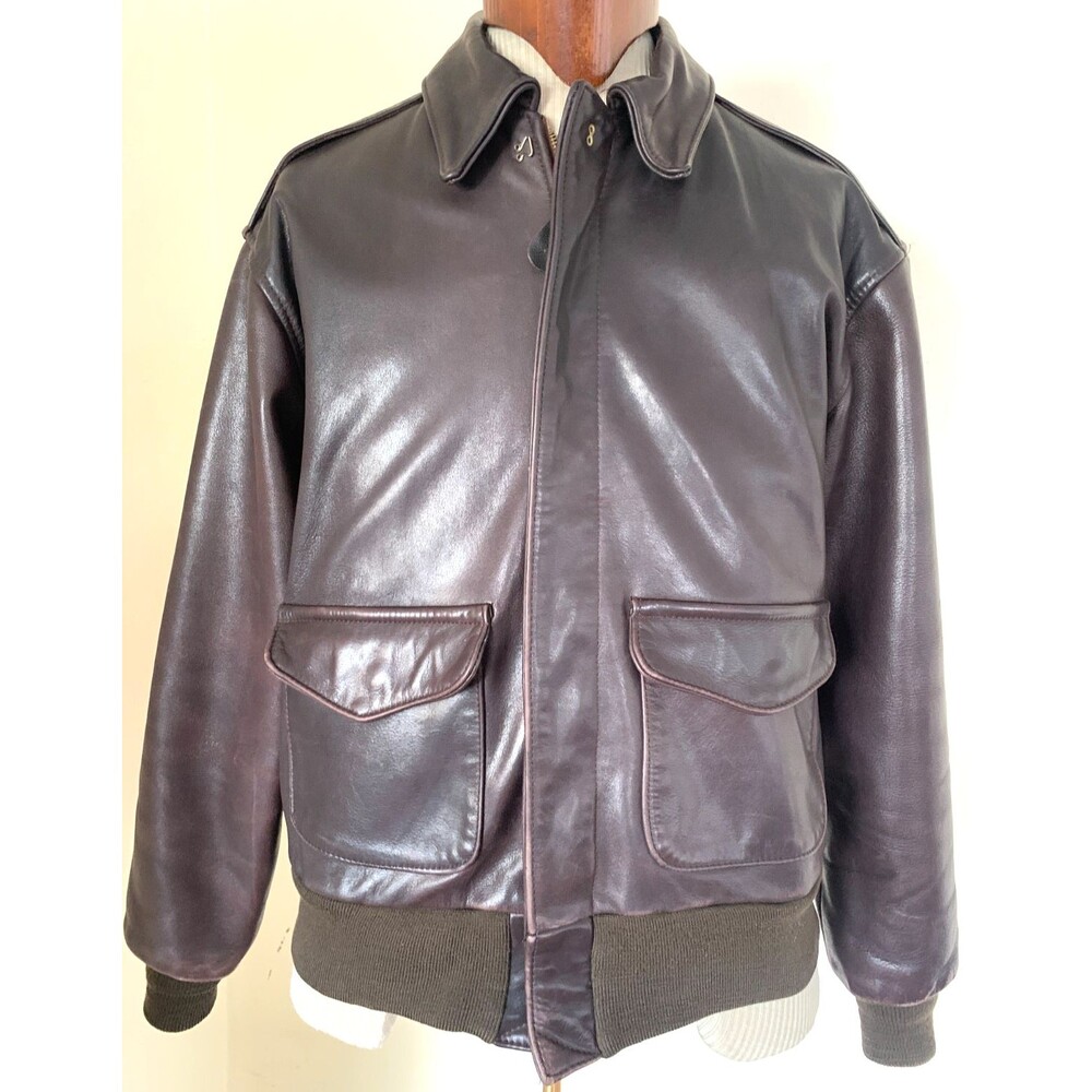 Vintage Avirex Bomber Jacket Brown Leather Type A-2 US Army Air Force Size 44